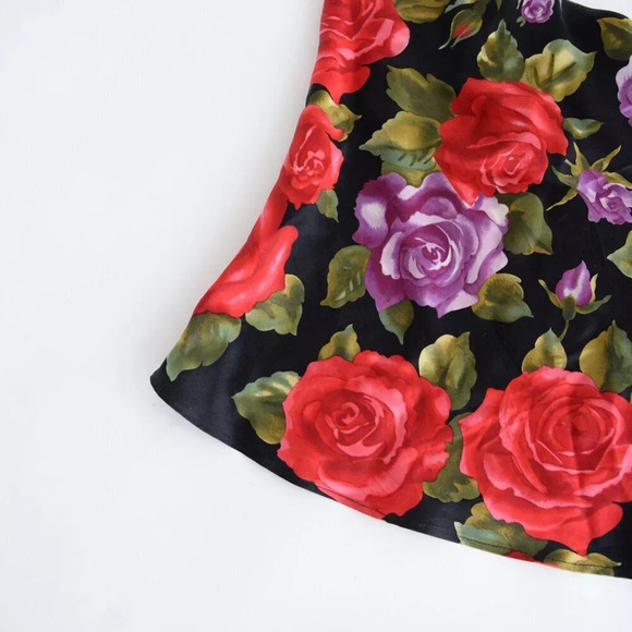 Vintage 90'S Victoria's Secret Black  & Red Floral 100% Silk Cami Tank Top S - Picture 8 of 12